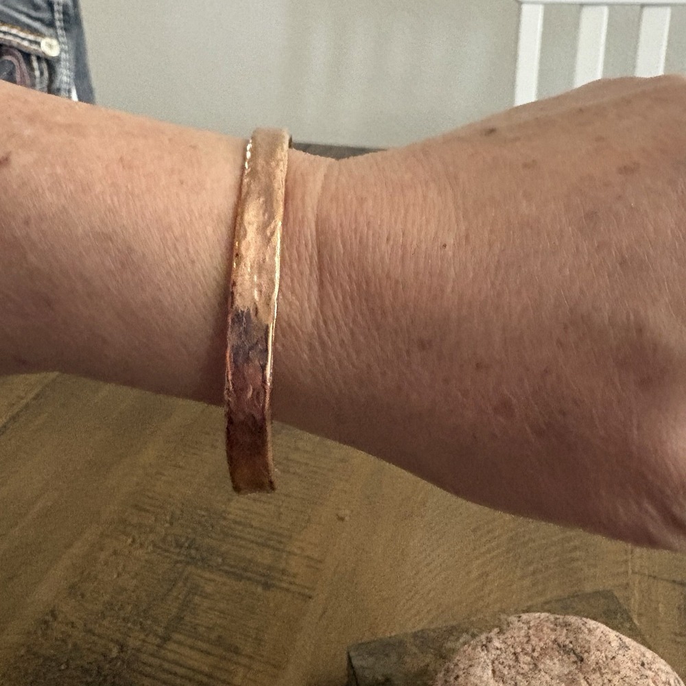 Pure Copper Handmade Thin Slim Cuff Bracelet Men's Hammered Bare Finish - Picture 6 of 8